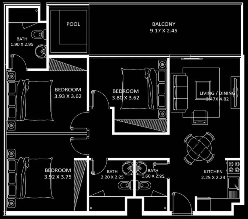 3 bedroom Apartments floor plan at Elitz