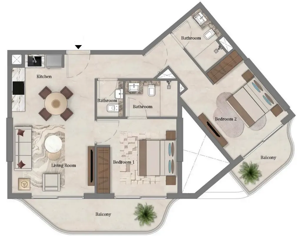 2 bedroom Apartments floor plan at Mirari Lagoon by Zoya