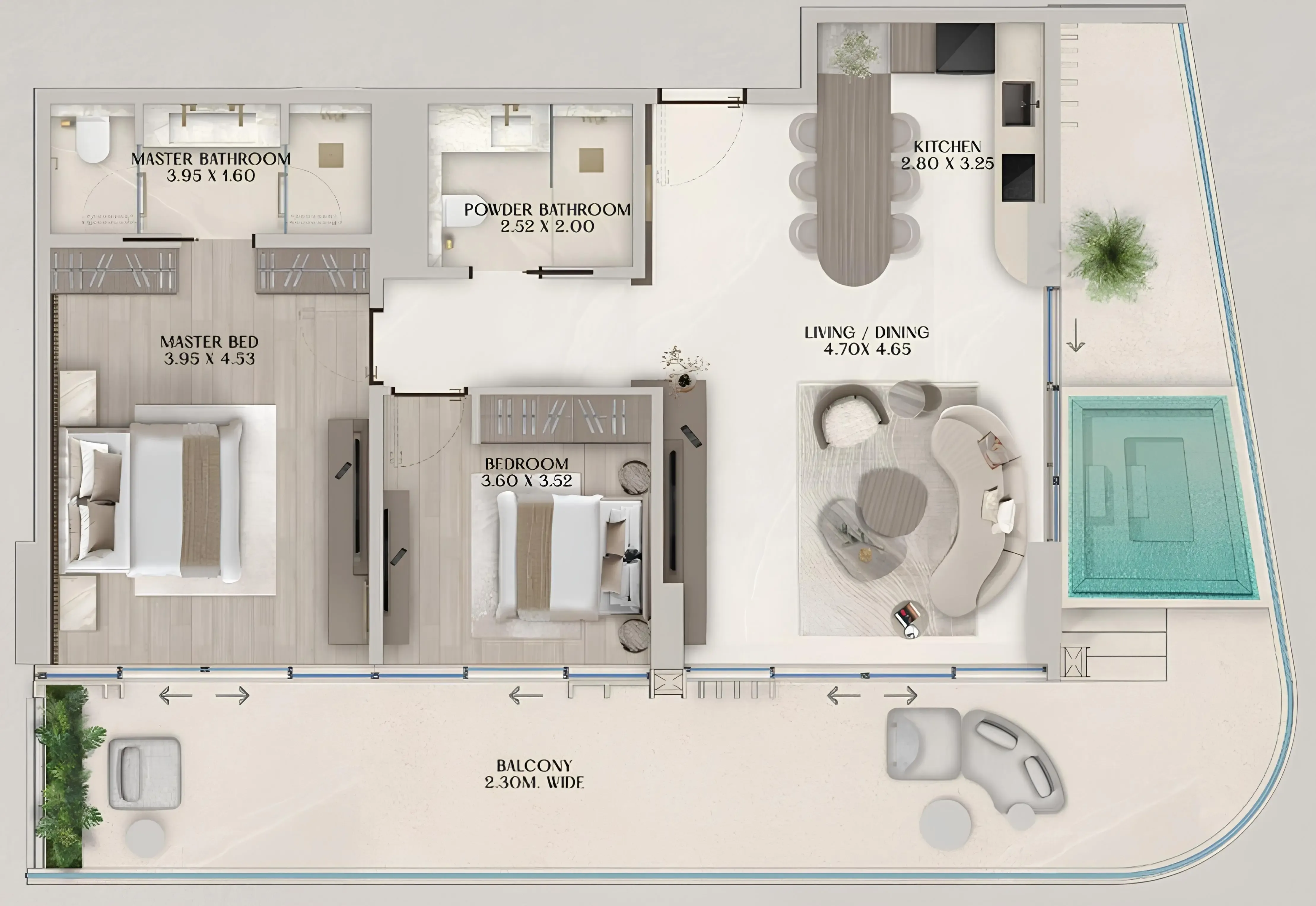 2 bedroom Apartments floor plan at Soléva Beach Residences