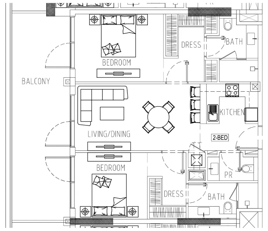 2 bedroom Apartments floor plan at Damac Riverside Views