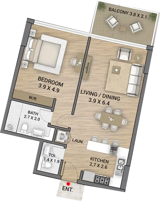 1 bedroom Apartments floor plan at Ocean Tower