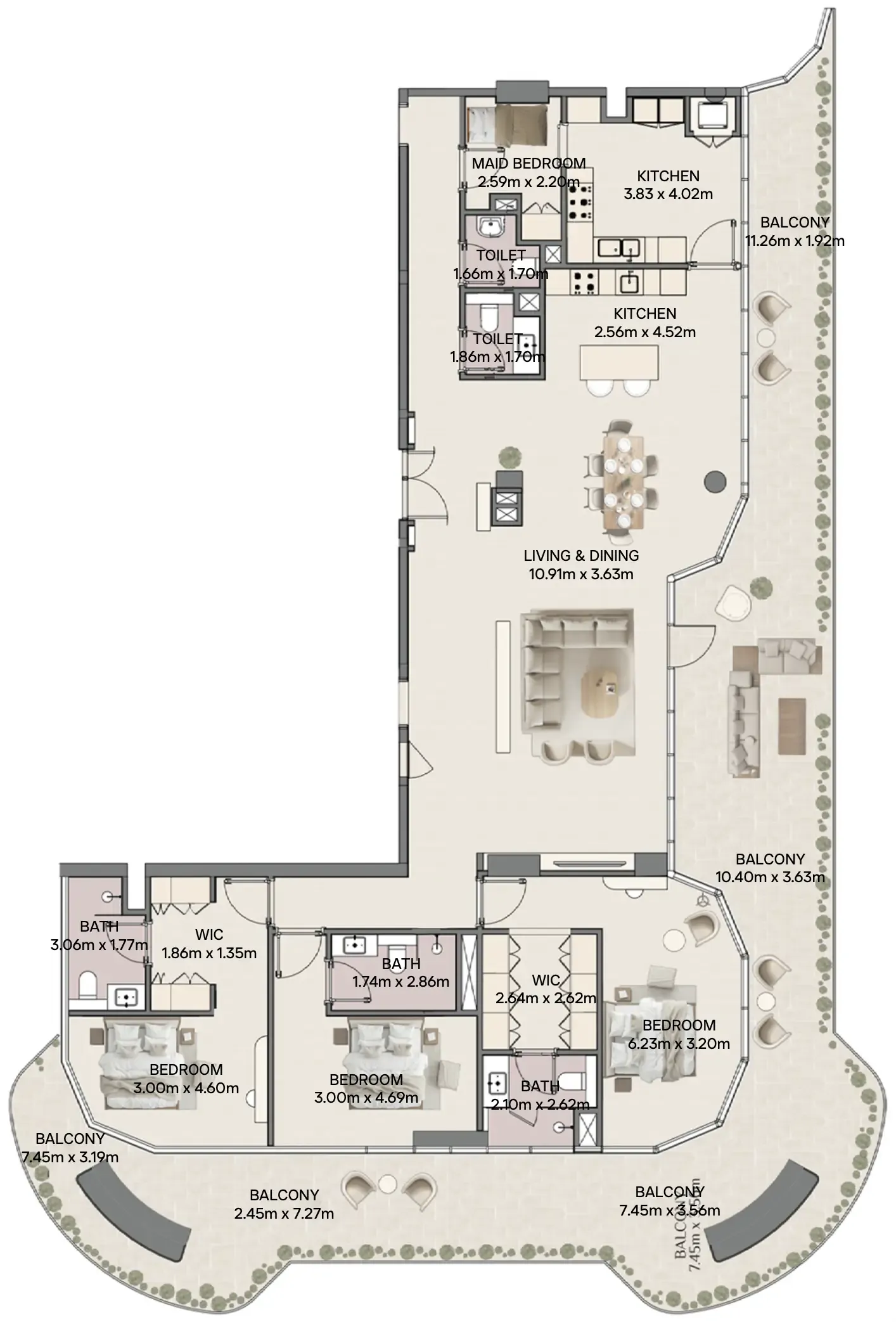 3 bedroom Penthouse floor plan at Mirasol II