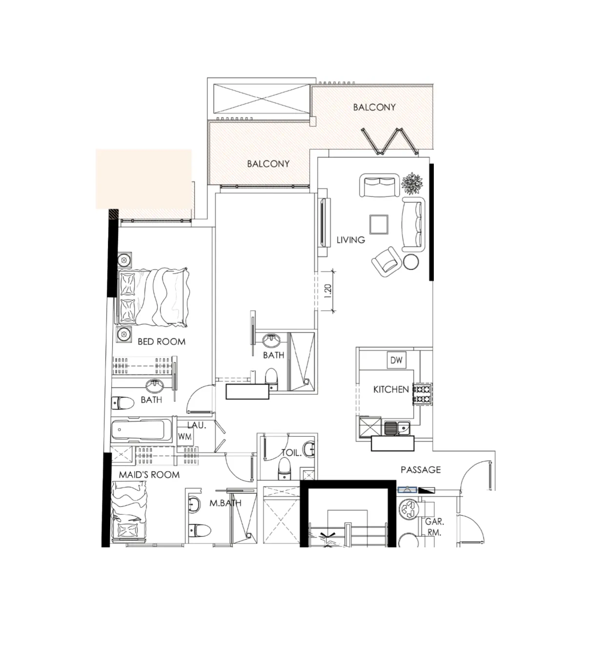 2 bedroom Apartments floor plan at Alef Noon Residence