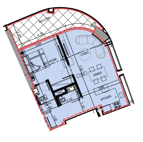 1 bedroom Apartments floor plan at Binghatti Skyrise