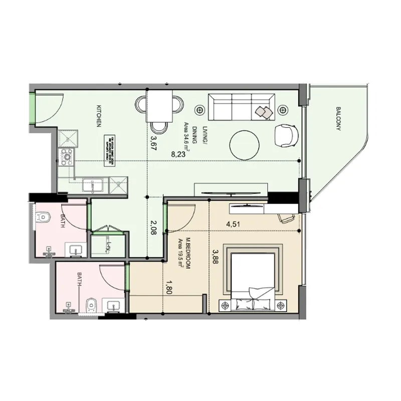 1 bedroom Apartments floor plan at Edgewater Residences 1, 2 and 3