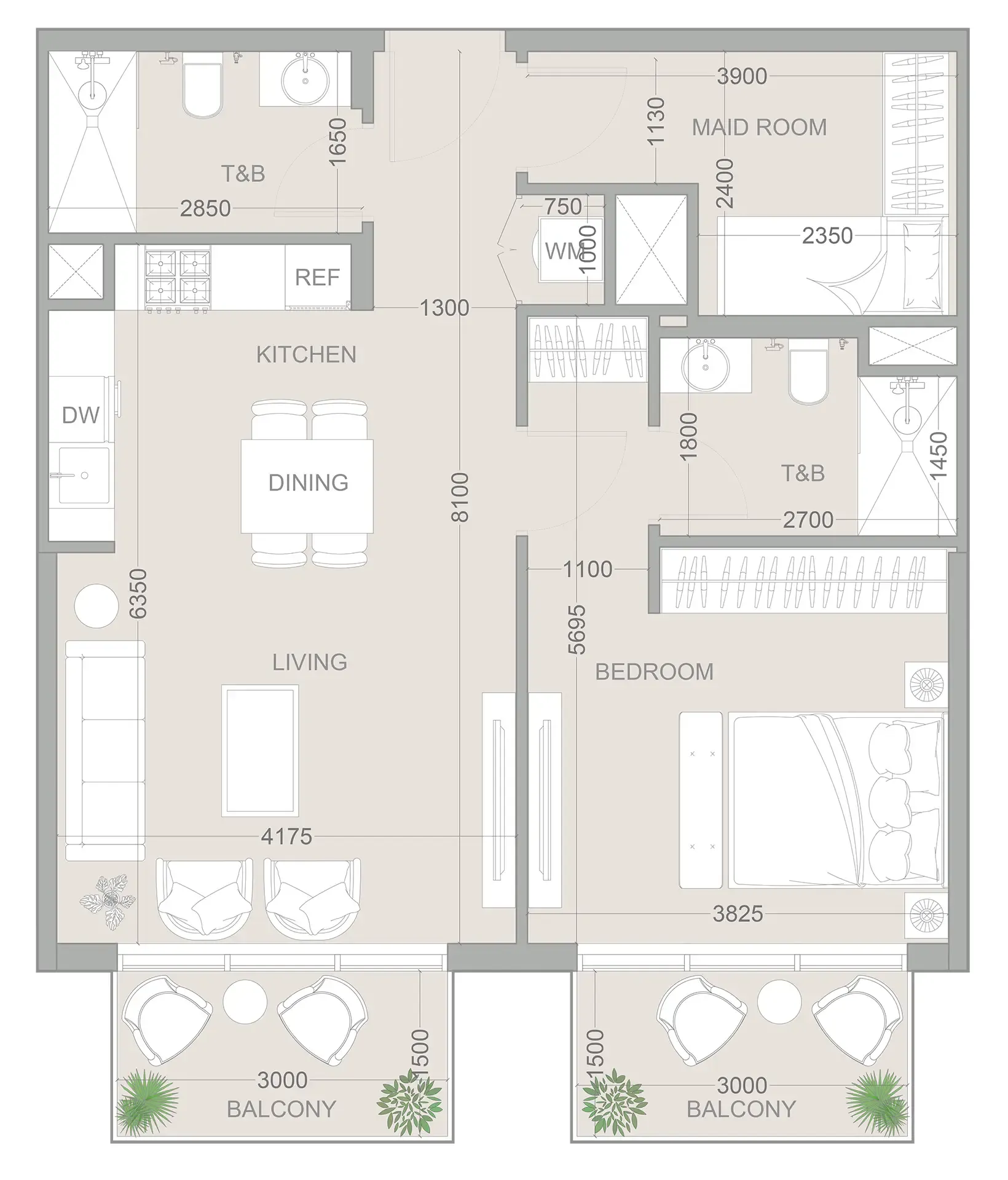 1.5 bedroom Apartments floor plan at 1WOOD Residence 2
