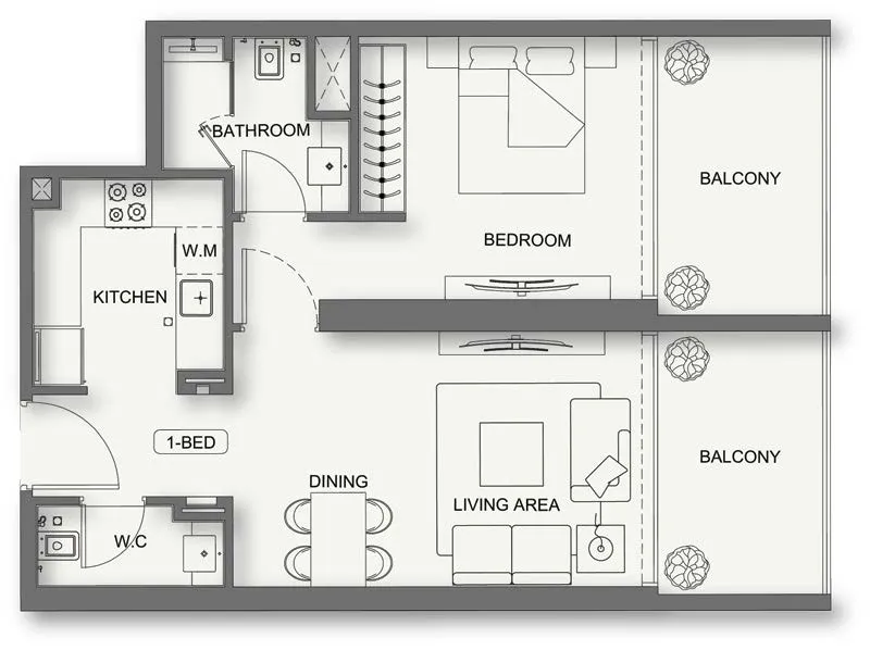 1 bedroom Apartments floor plan at Binghatti Cullinan