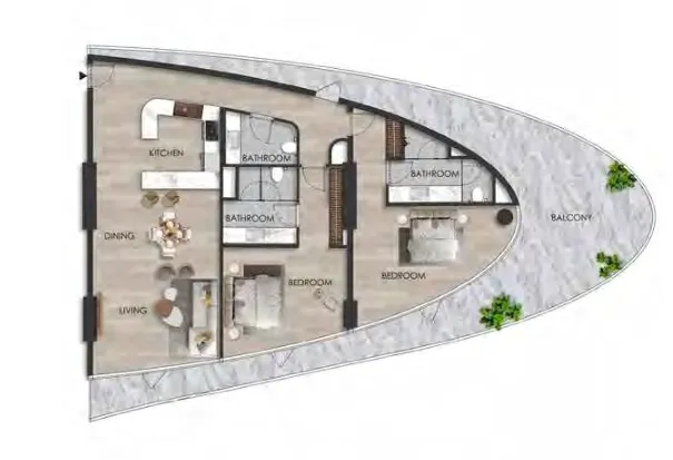 2 bedroom Apartments floor plan at The Beach Residence