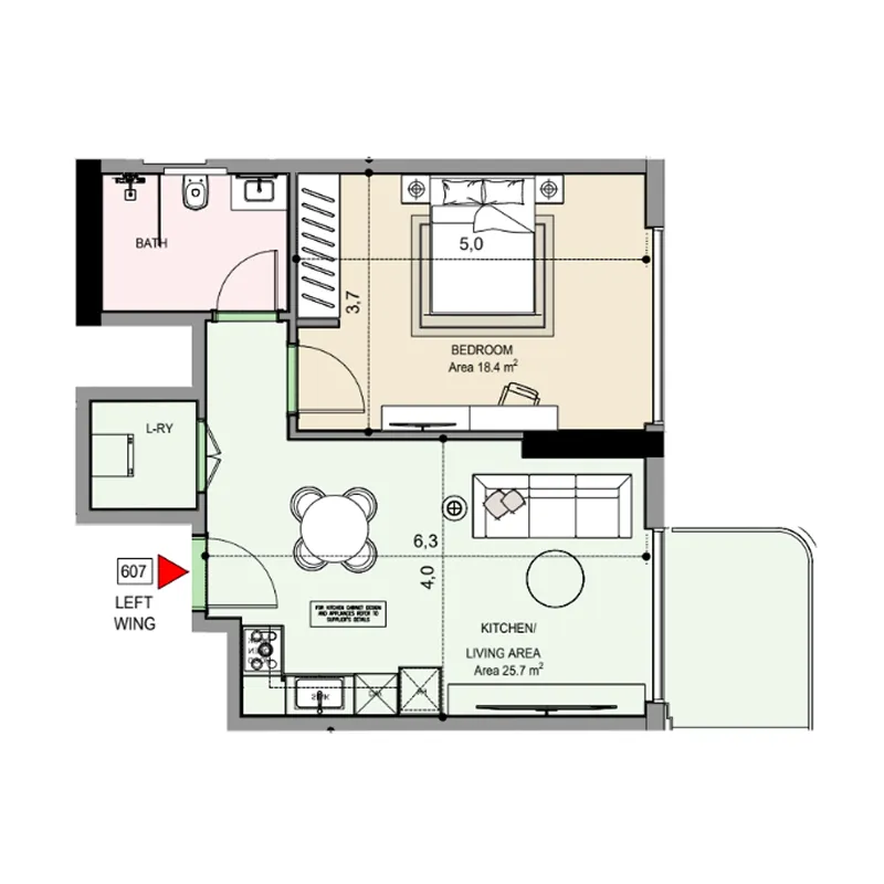 1 bedroom Apartments floor plan at Edgewater Residences 1, 2 and 3