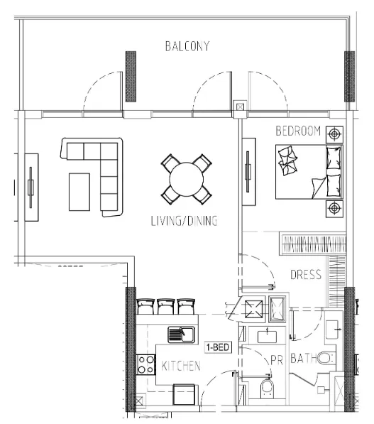 1 bedroom Apartments floor plan at Damac Riverside Views