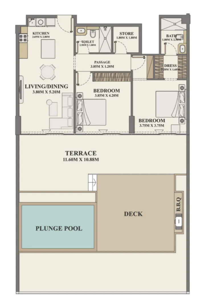 2.5 bedroom Apartments floor plan at Celeste Heights