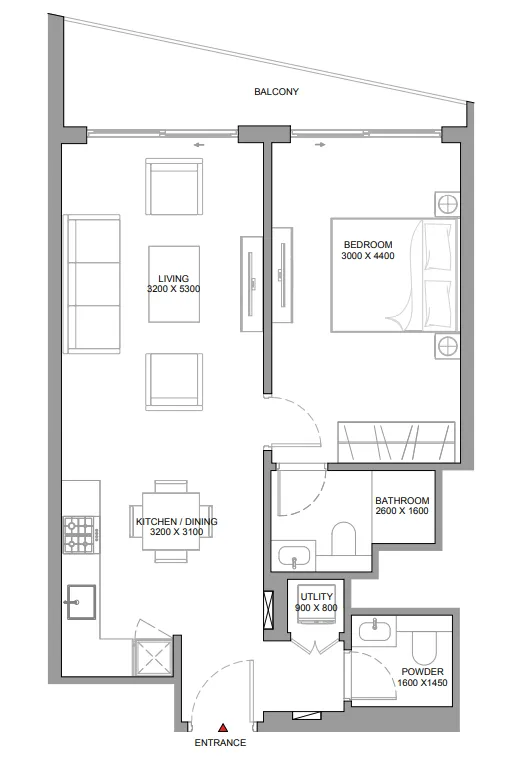 1 bedroom Apartments floor plan at The Serene at Sobha Central
