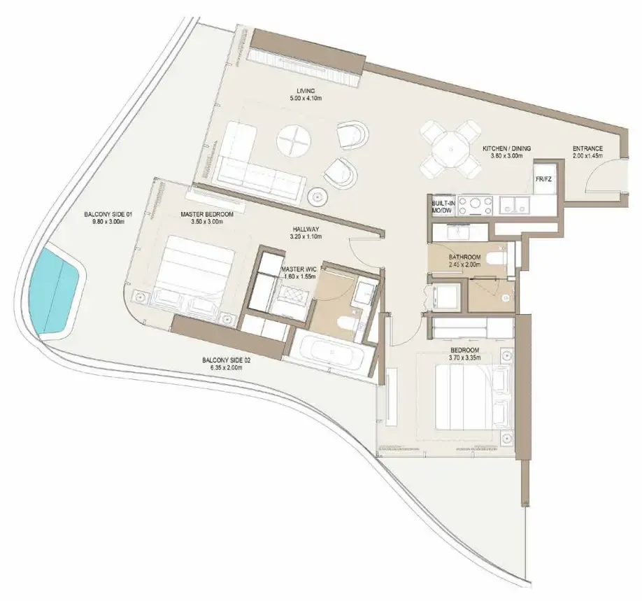 2 bedroom Apartments floor plan at Laguna Residence