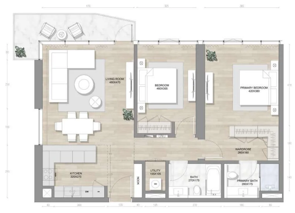 2 bedroom Apartments floor plan at Skai Mina