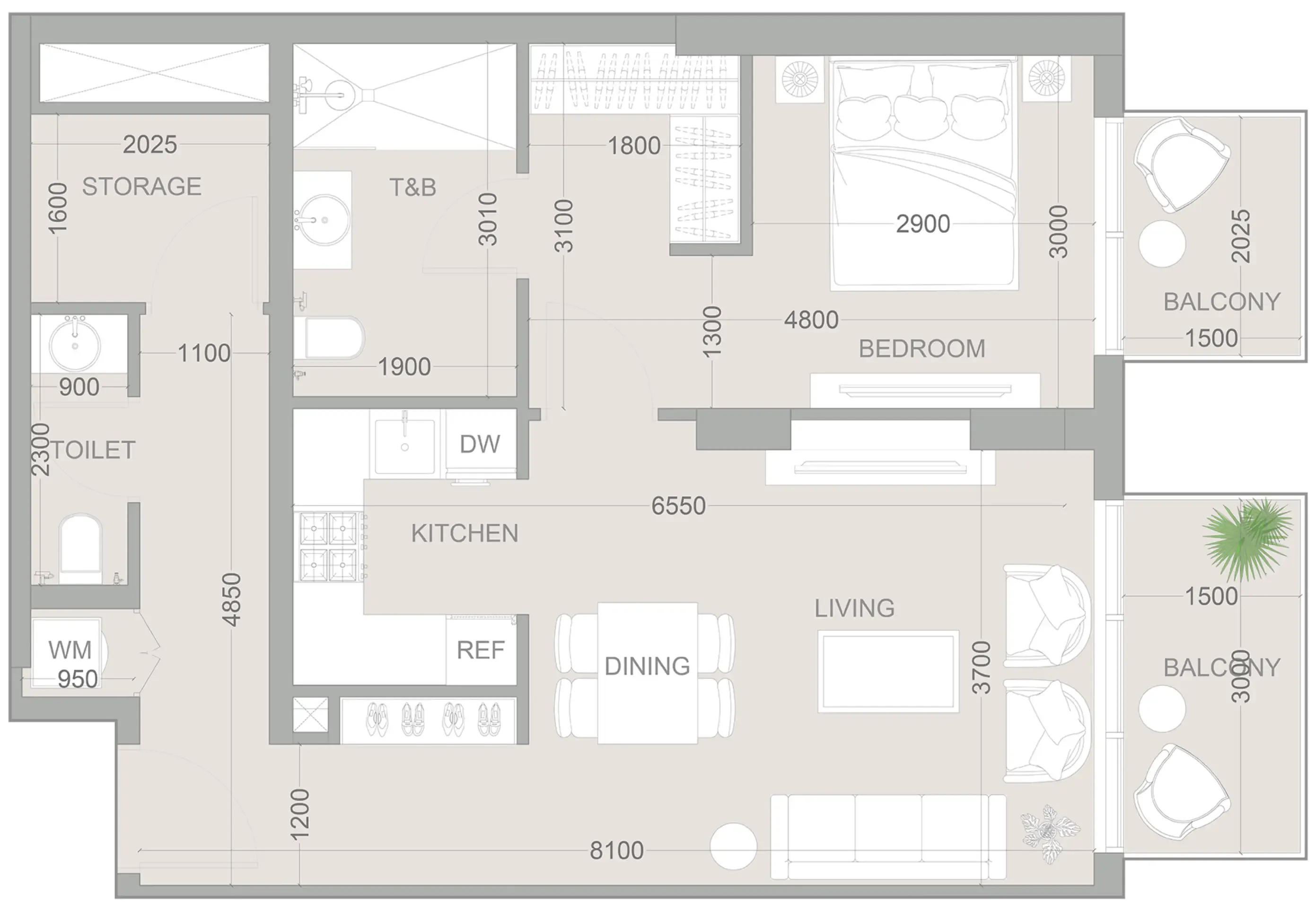 1.5 bedroom Apartments floor plan at 1WOOD Residence 2