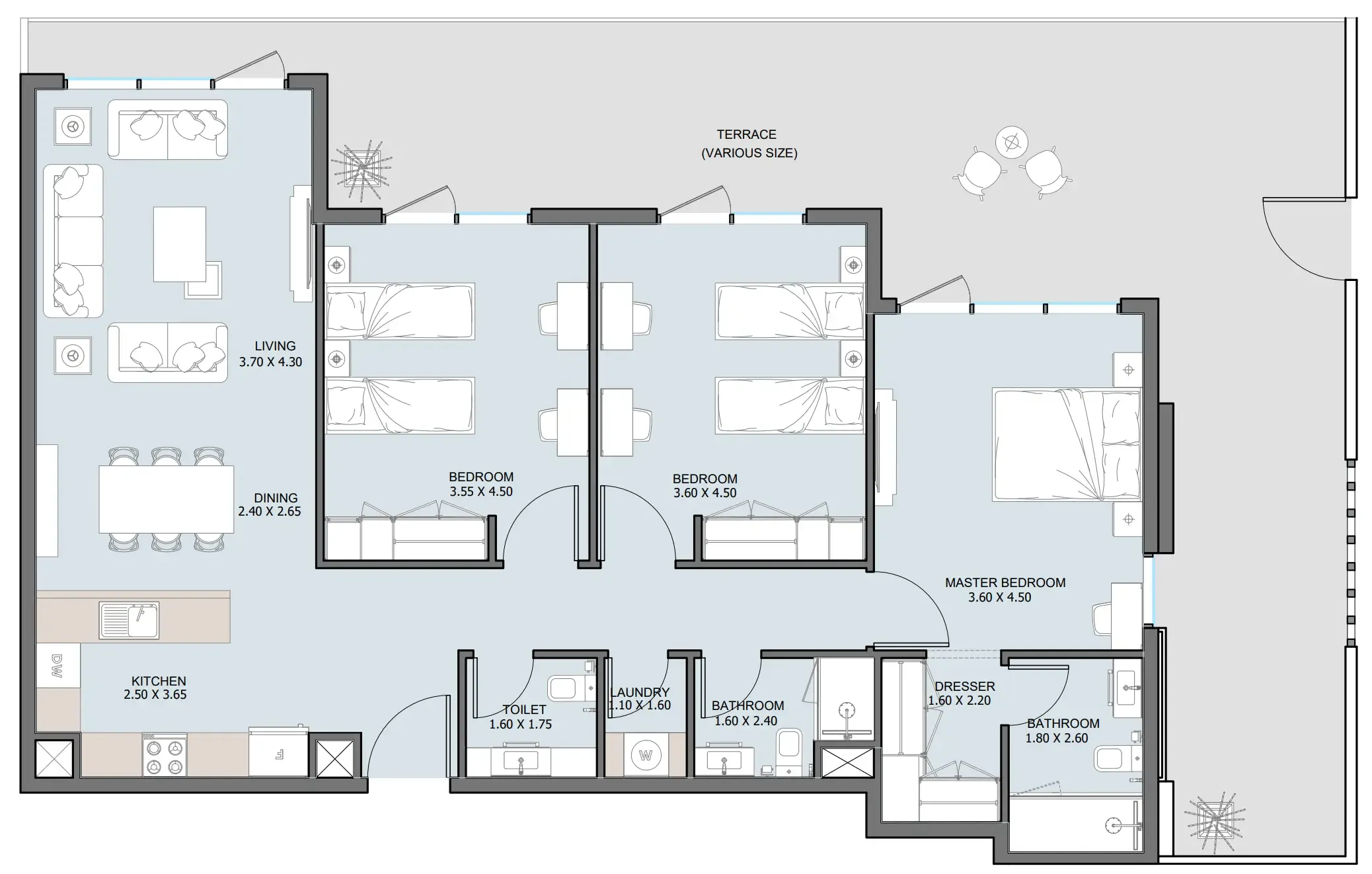 3 bedroom Apartments floor plan at The District