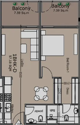 1 bedroom Apartments floor plan at Golden Woods Albab Views