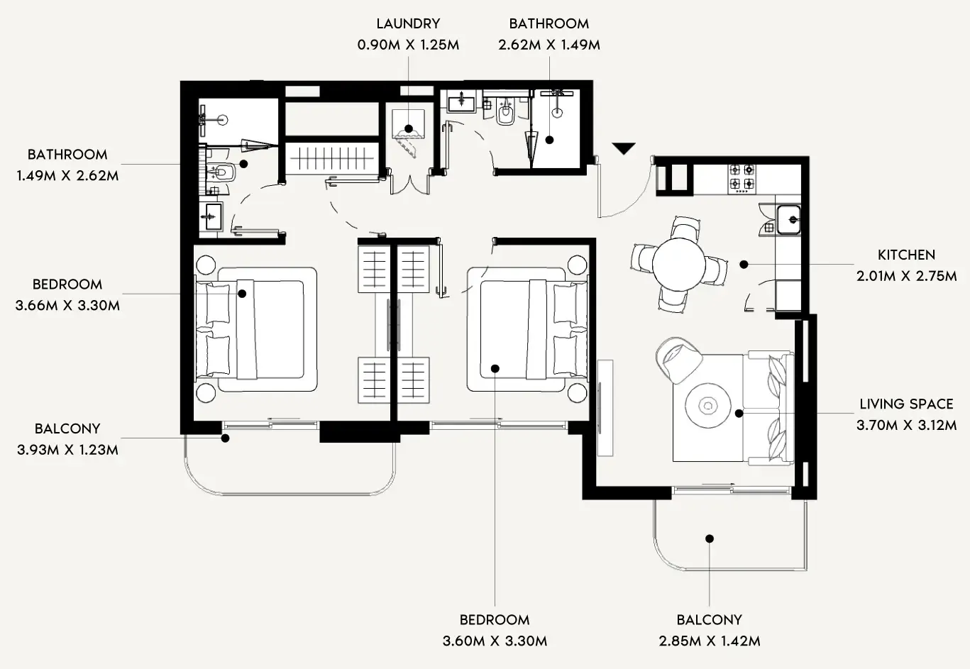 2 bedroom Apartments floor plan at Azizi Leily