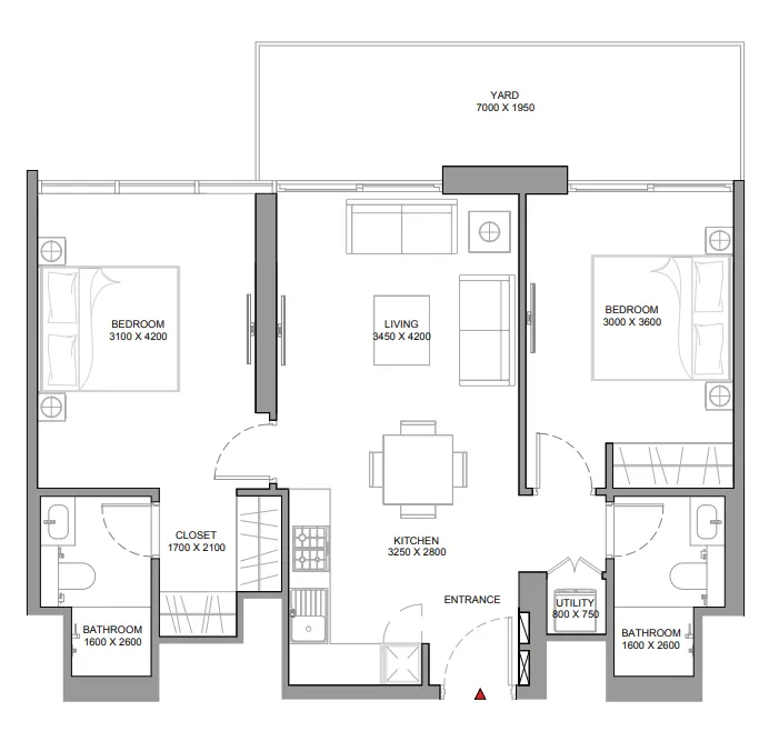 2 bedroom Apartments floor plan at Florine Beach Residences