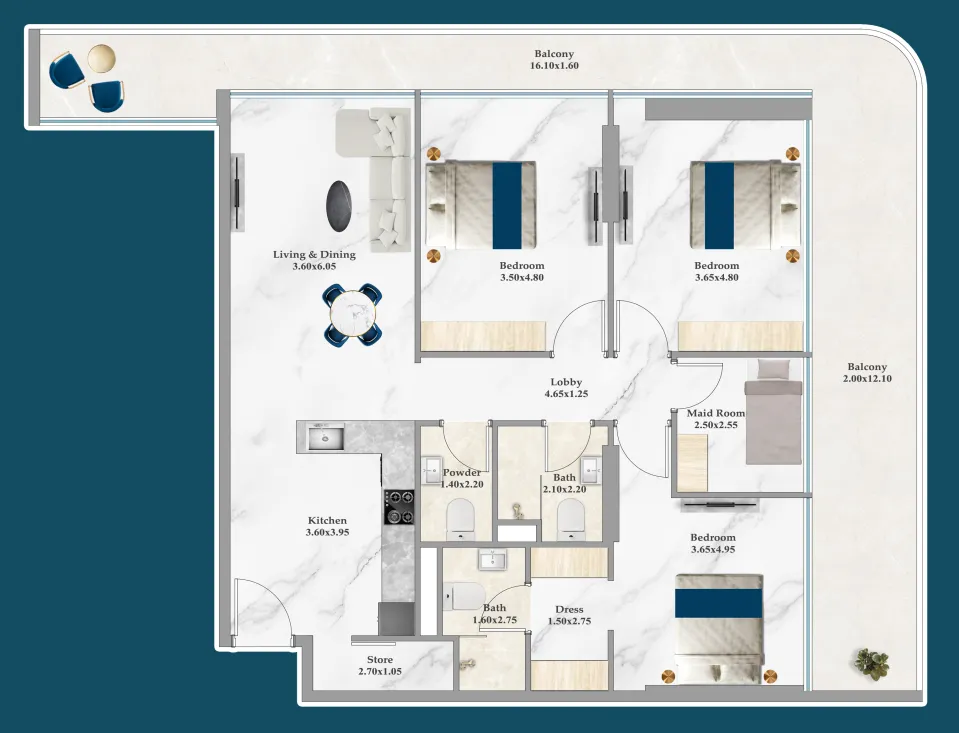 3 bedroom Apartments floor plan at Sparklz