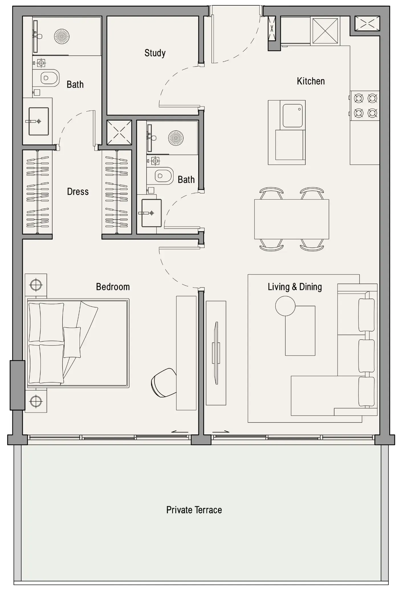 1 bedroom Apartments floor plan at 113 Residences by Iman