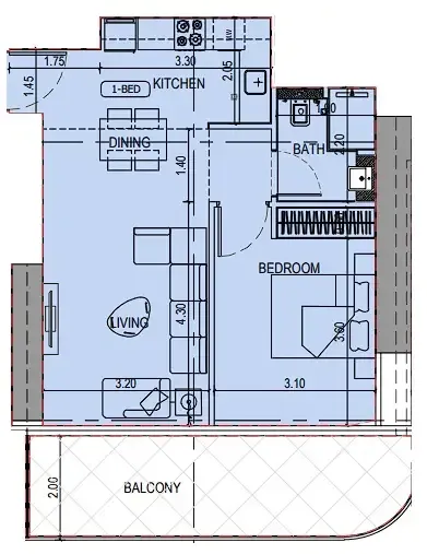 1 bedroom Apartments floor plan at Binghatti Sky Terraces
