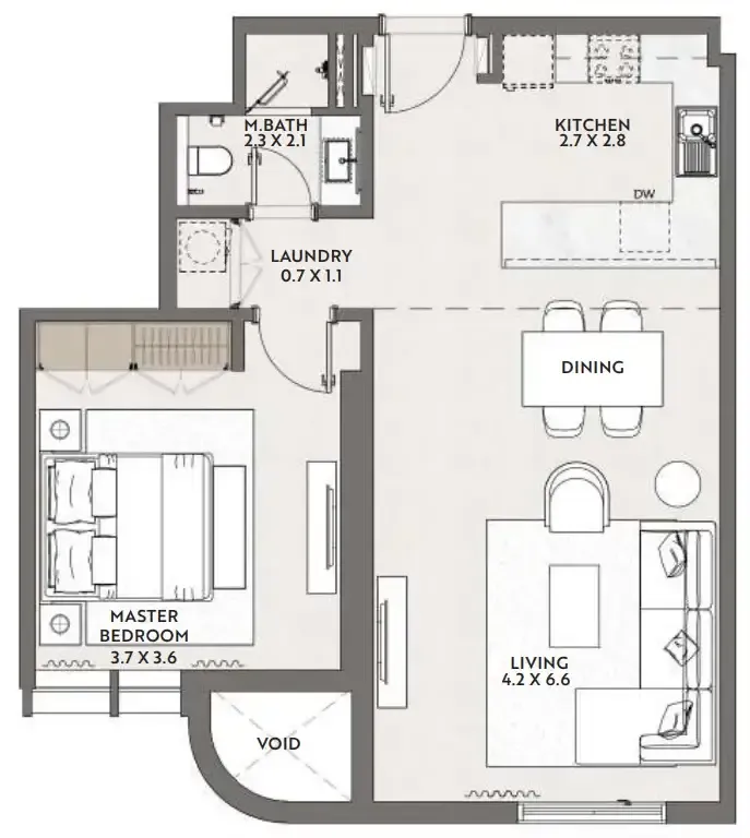 1 bedroom Apartments floor plan at Cello by Taraf