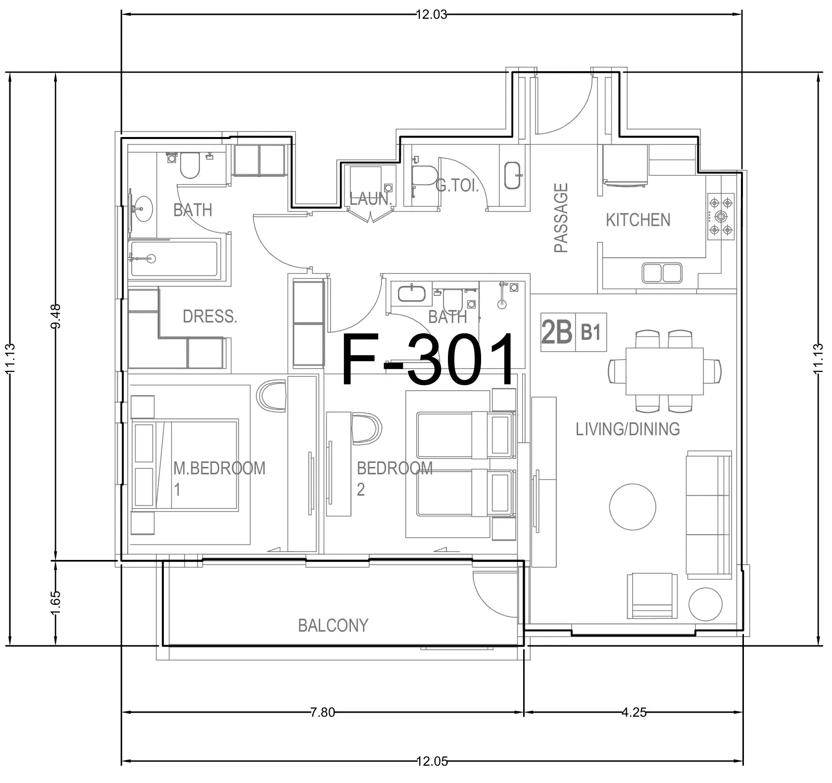 2 bedroom Apartments floor plan at Hillside Residences