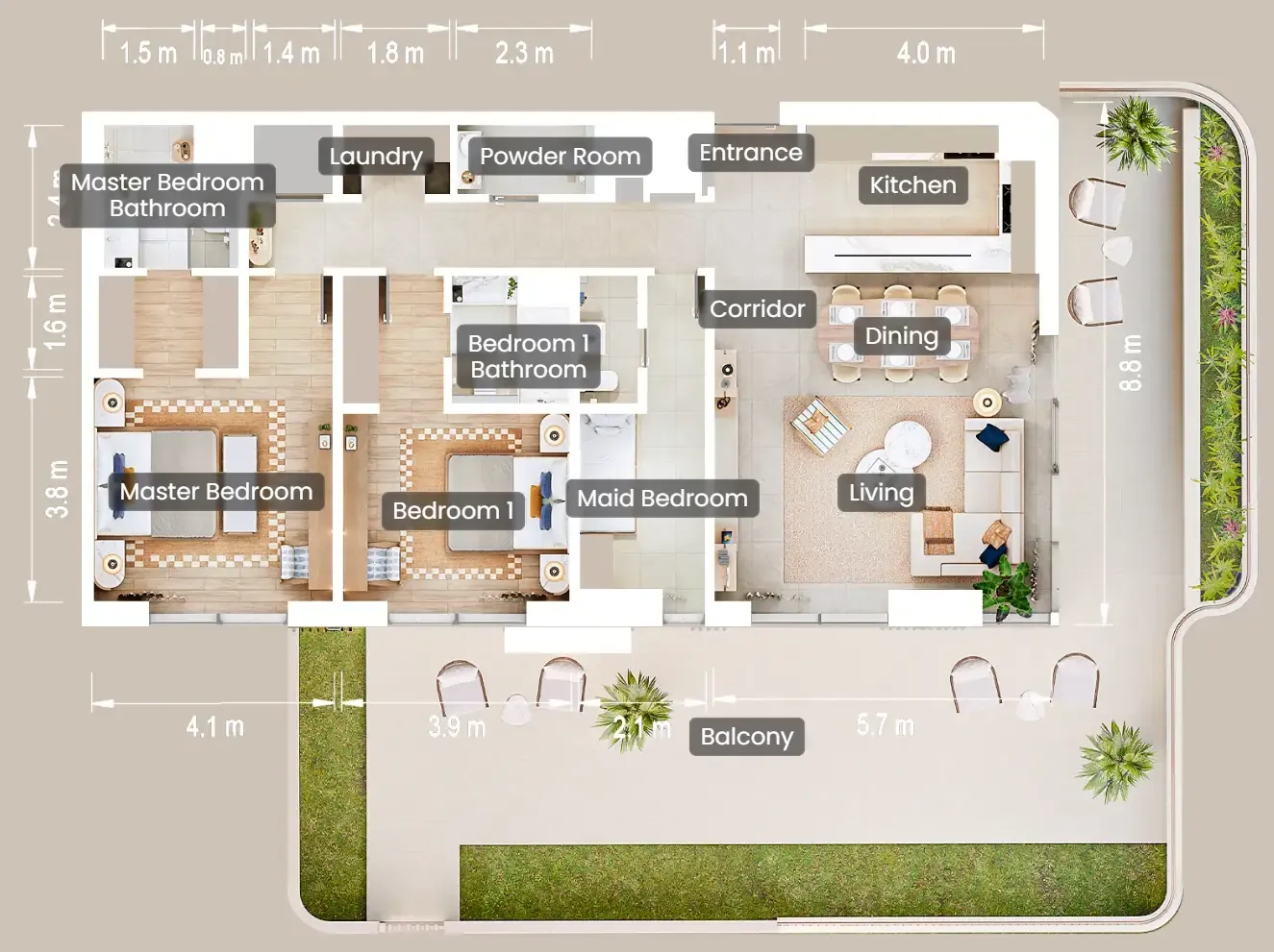 2.5 bedroom Apartments floor plan at The Beach House Fahid