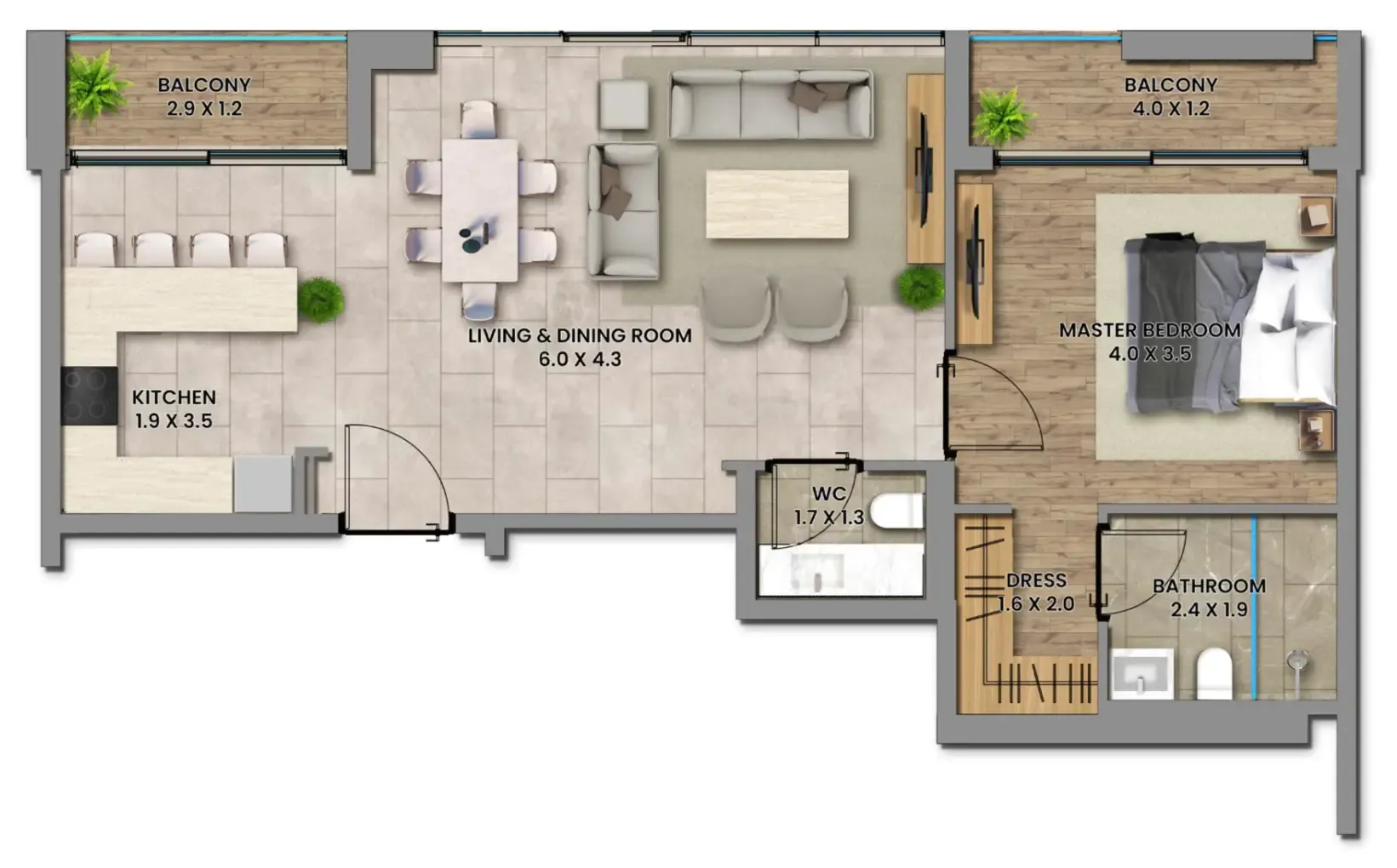 1 bedroom Apartments floor plan at Elemental 78