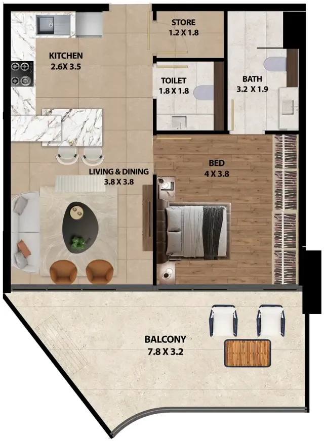 1 bedroom Apartments floor plan at Marquis One