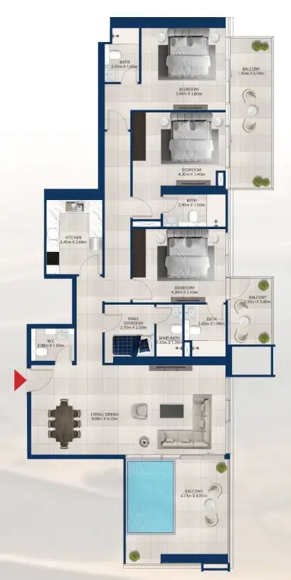 3 bedroom Apartments floor plan at Al Vista