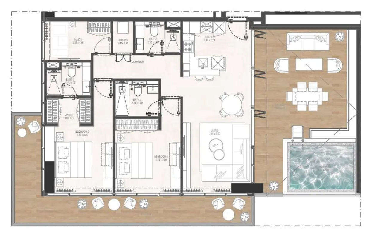 2 bedroom Apartments floor plan at Gharbi 2 Residences