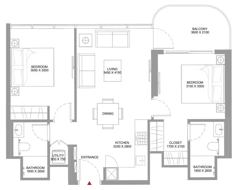 2 bedroom Apartments floor plan at Pierside Marina Residences