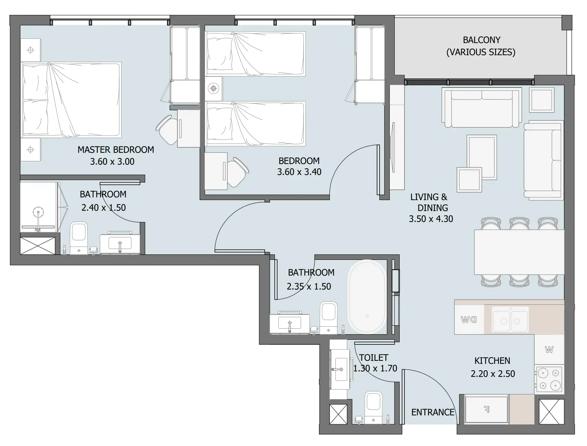 2 bedroom Apartments floor plan at Verdana III