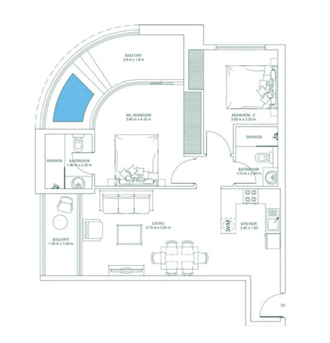 2 bedroom Apartments floor plan at Opalz
