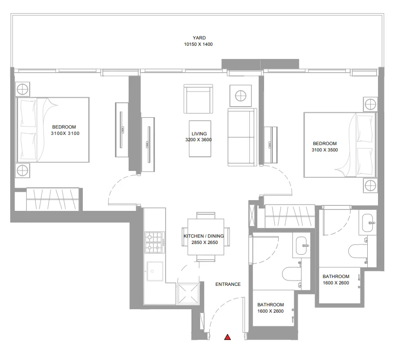 2 bedroom Apartments floor plan at Bayside Marina Residences