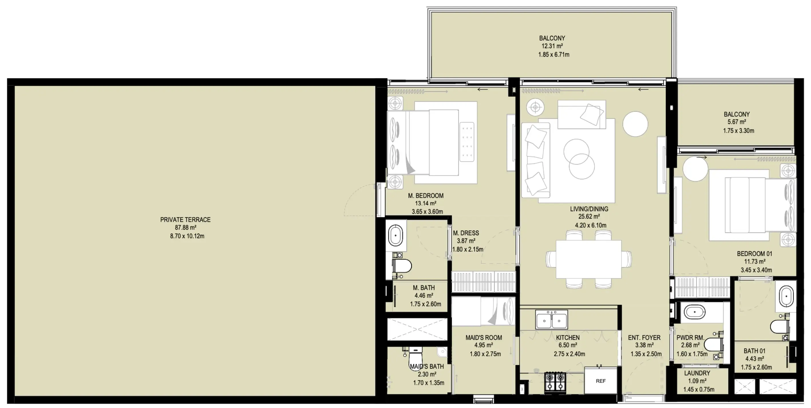 2.5 bedroom Apartments floor plan at Aura Prestige