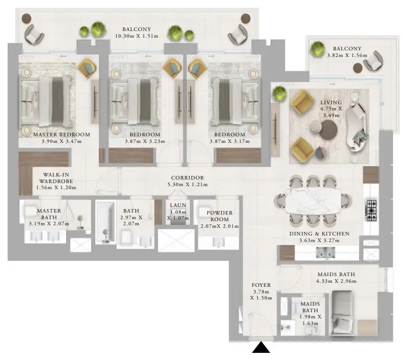 3 bedroom Apartments floor plan at Creek Haven
