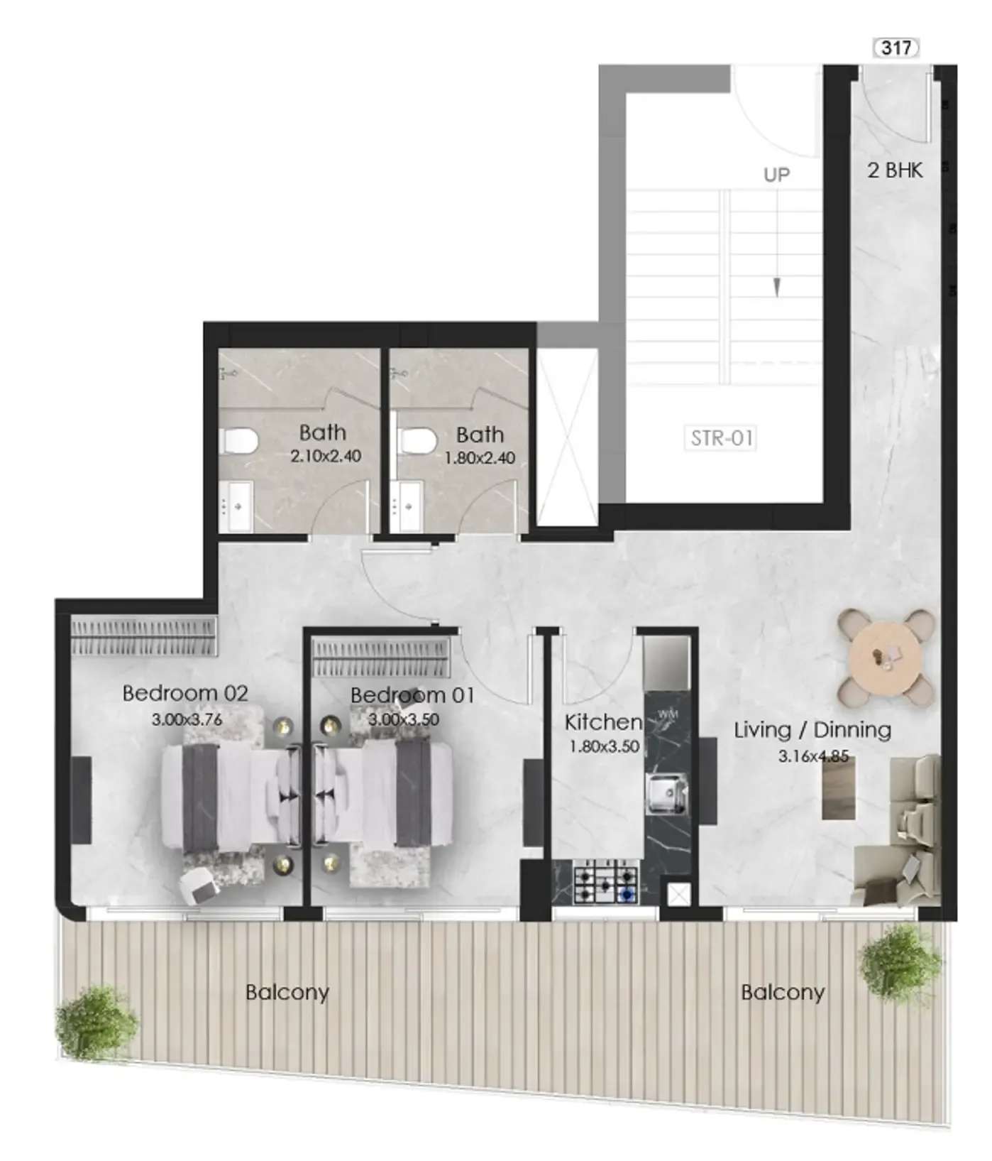 2 bedroom Apartments floor plan at Aristo