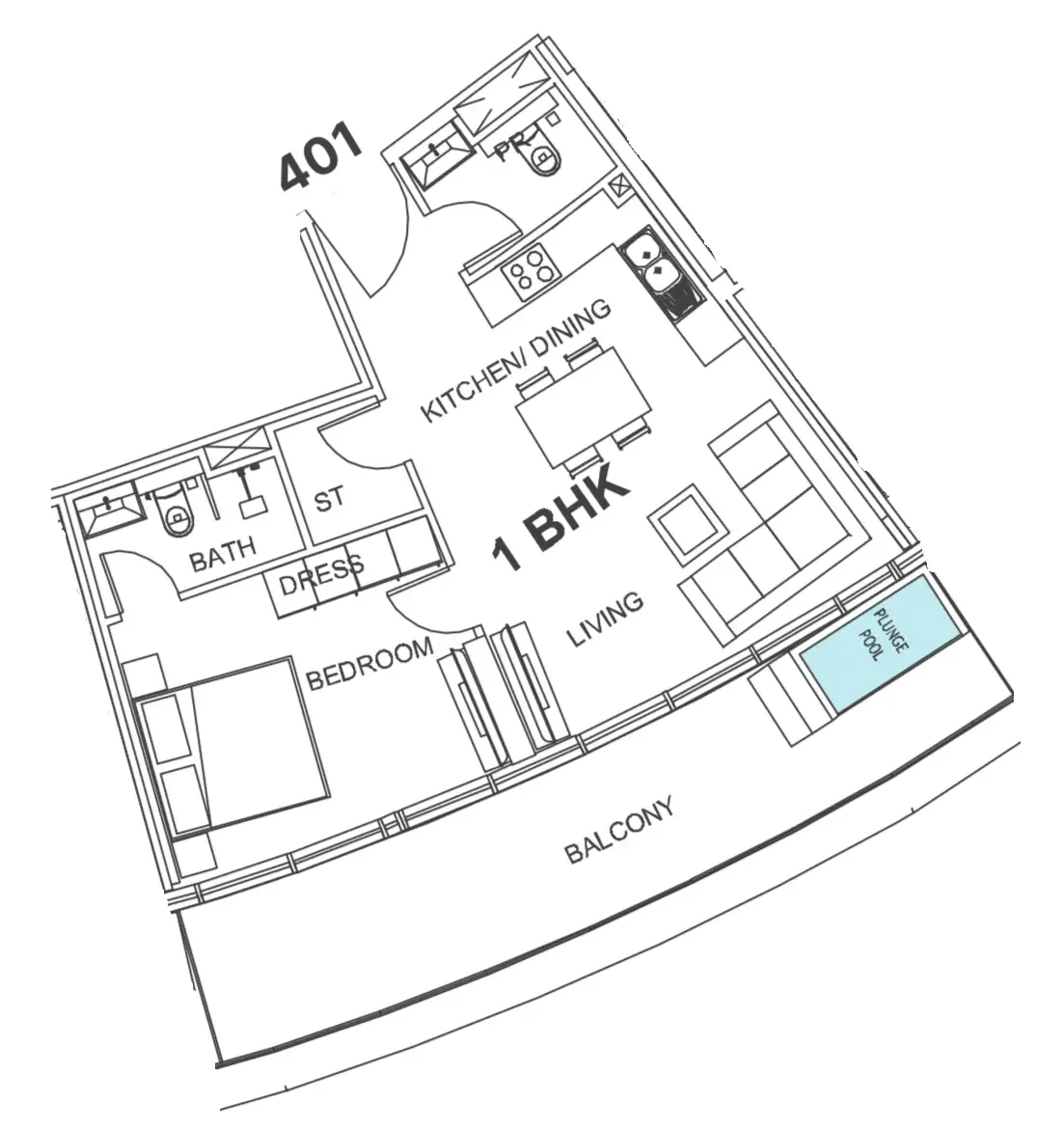 1 bedroom Apartments floor plan at Villa Del Garda