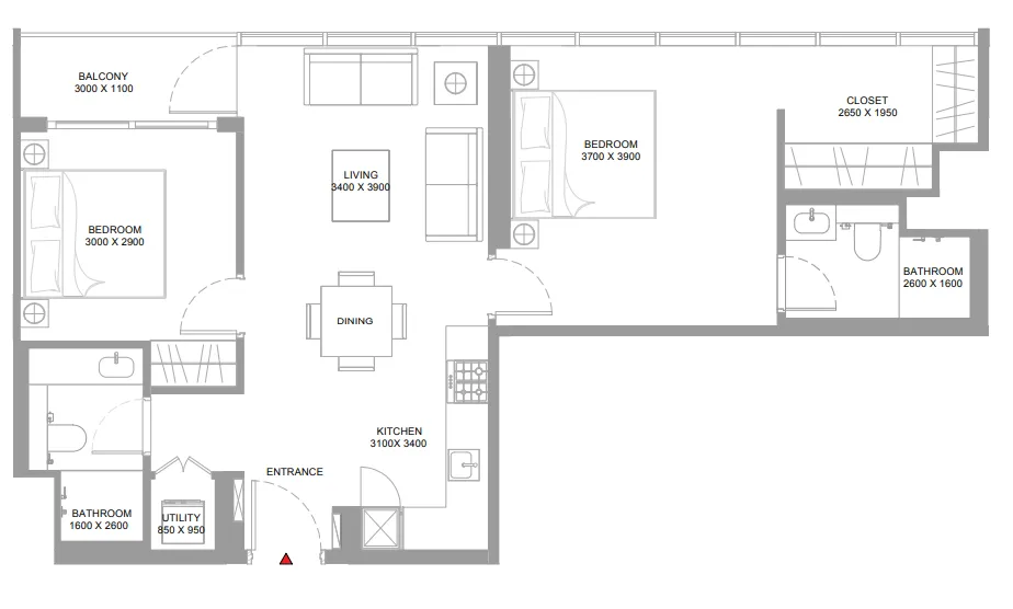 2 bedroom Apartments floor plan at Bayside Marina Residences