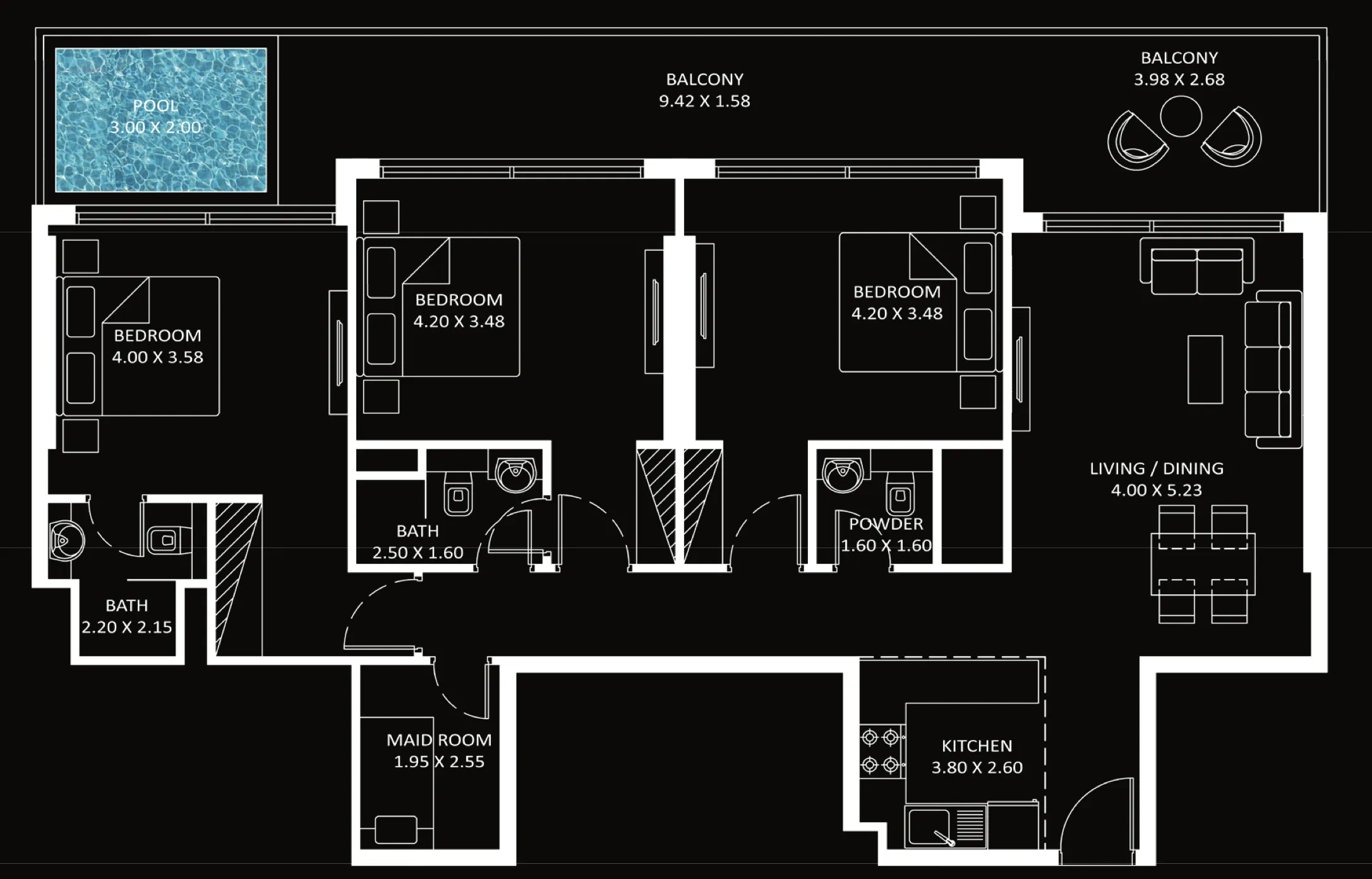 3 bedroom Apartments floor plan at Diamondz