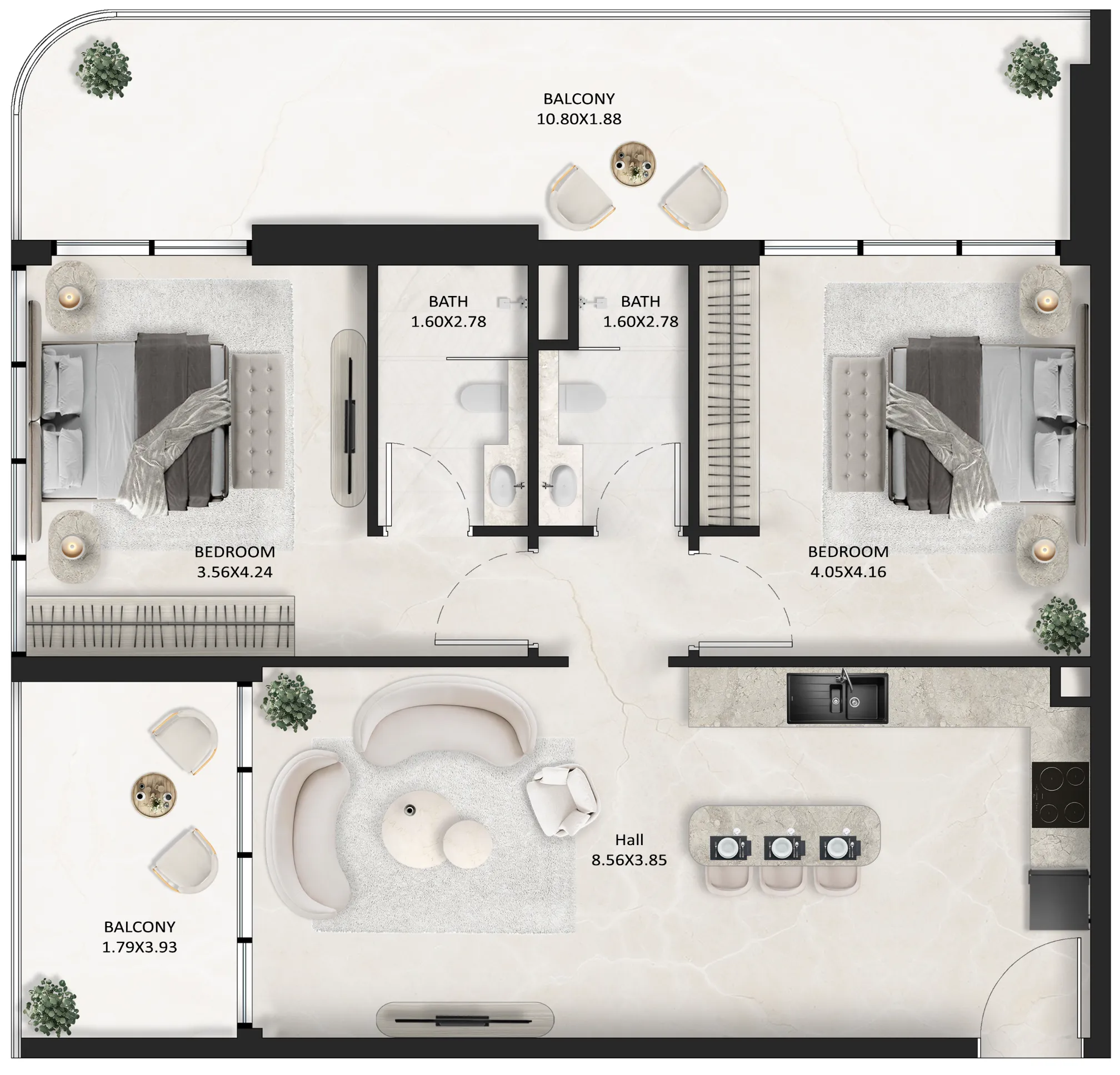 2 bedroom Apartments floor plan at SquareX One