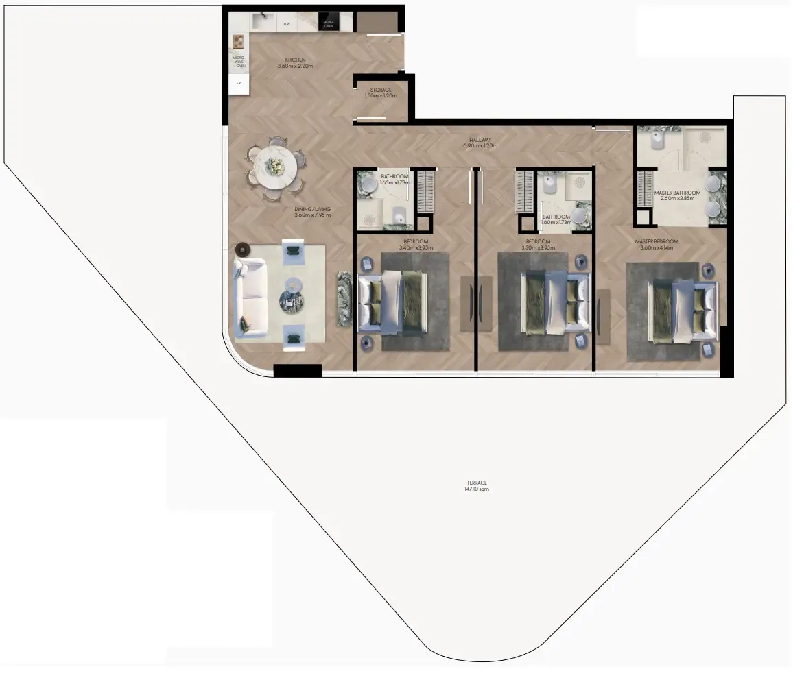 3 bedroom Apartments floor plan at Elle Residences
