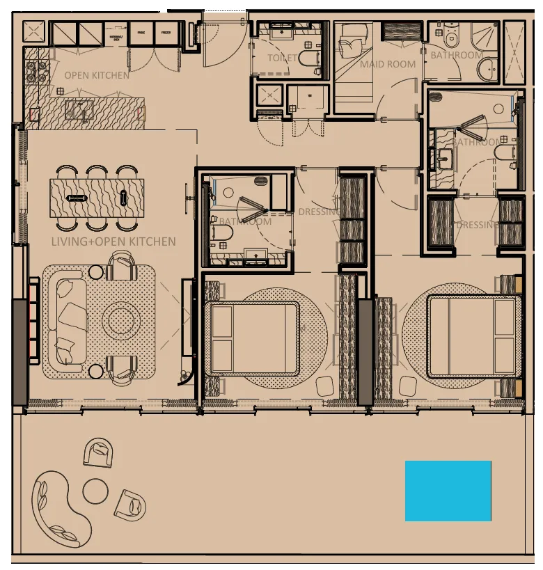 2 bedroom Apartments floor plan at Sunset Bay Grand