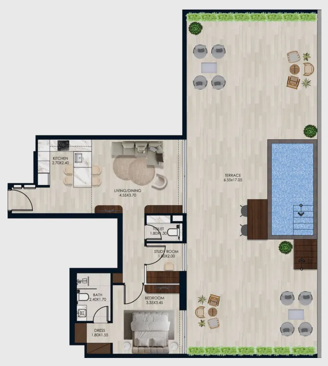 1.5 bedroom Apartments floor plan at Coral by Vision