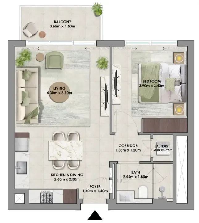 1 bedroom Apartments floor plan at Palace Residences Hillside Towers A & B