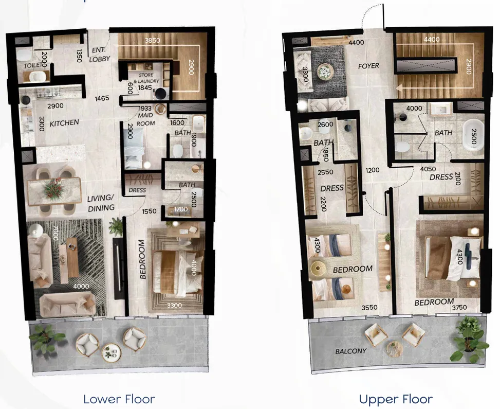 3.5 bedroom Duplex floor plan at Radiant Waves