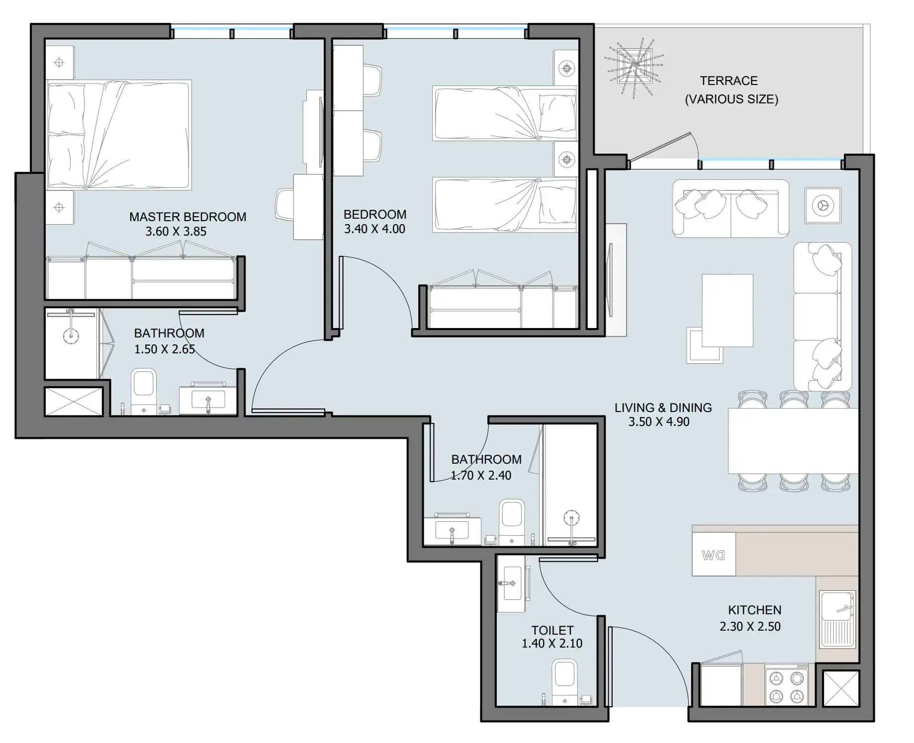 2 bedroom Apartments floor plan at The District